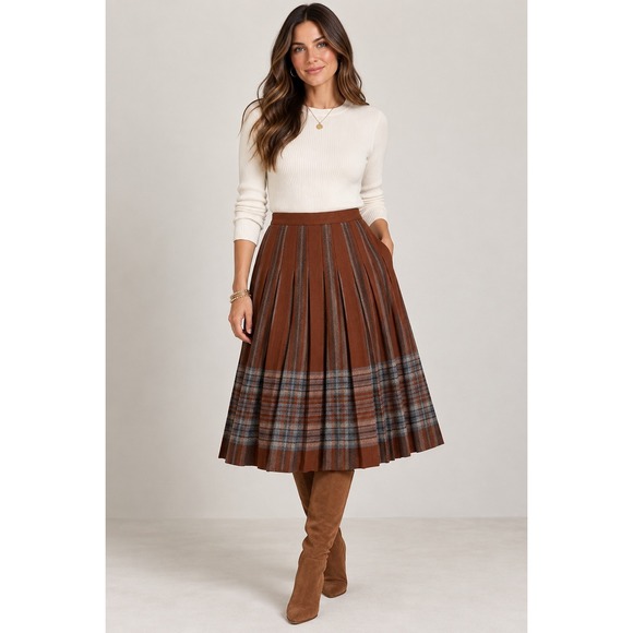 Pendleton Dresses & Skirts - Pendleton Wool Pleated Plaid Skirt Rust Brown Dark Academia Old Money Vintage 6